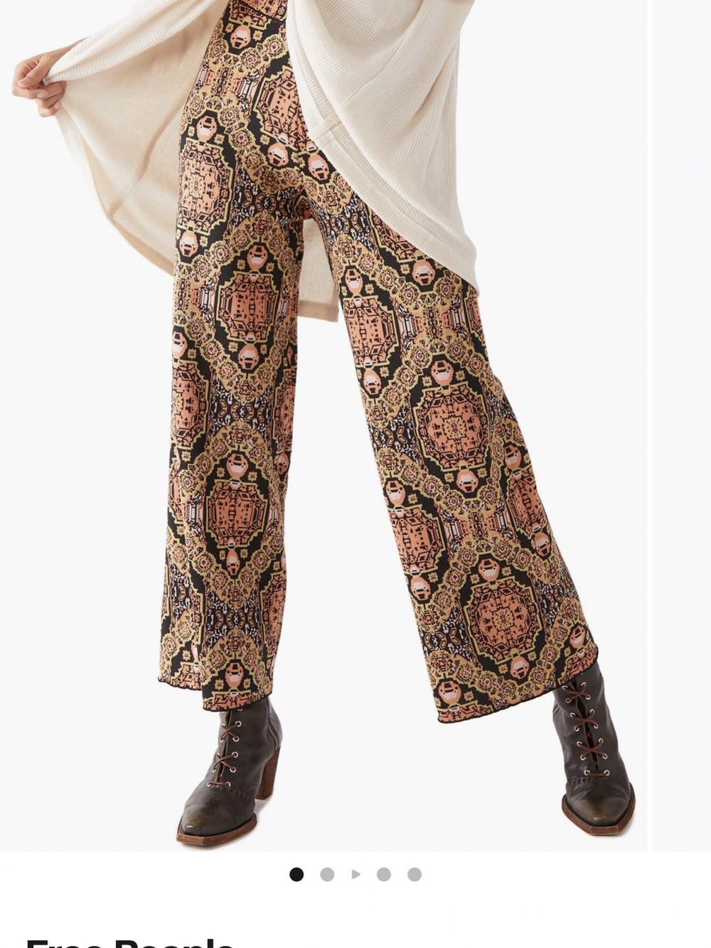 Free People Beige & Black Printed Wide-Leg Pants